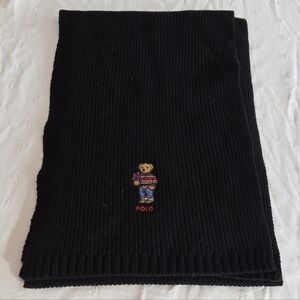 Polo by Ralph Lauren Black Knit Scarf with Bear Embroidery